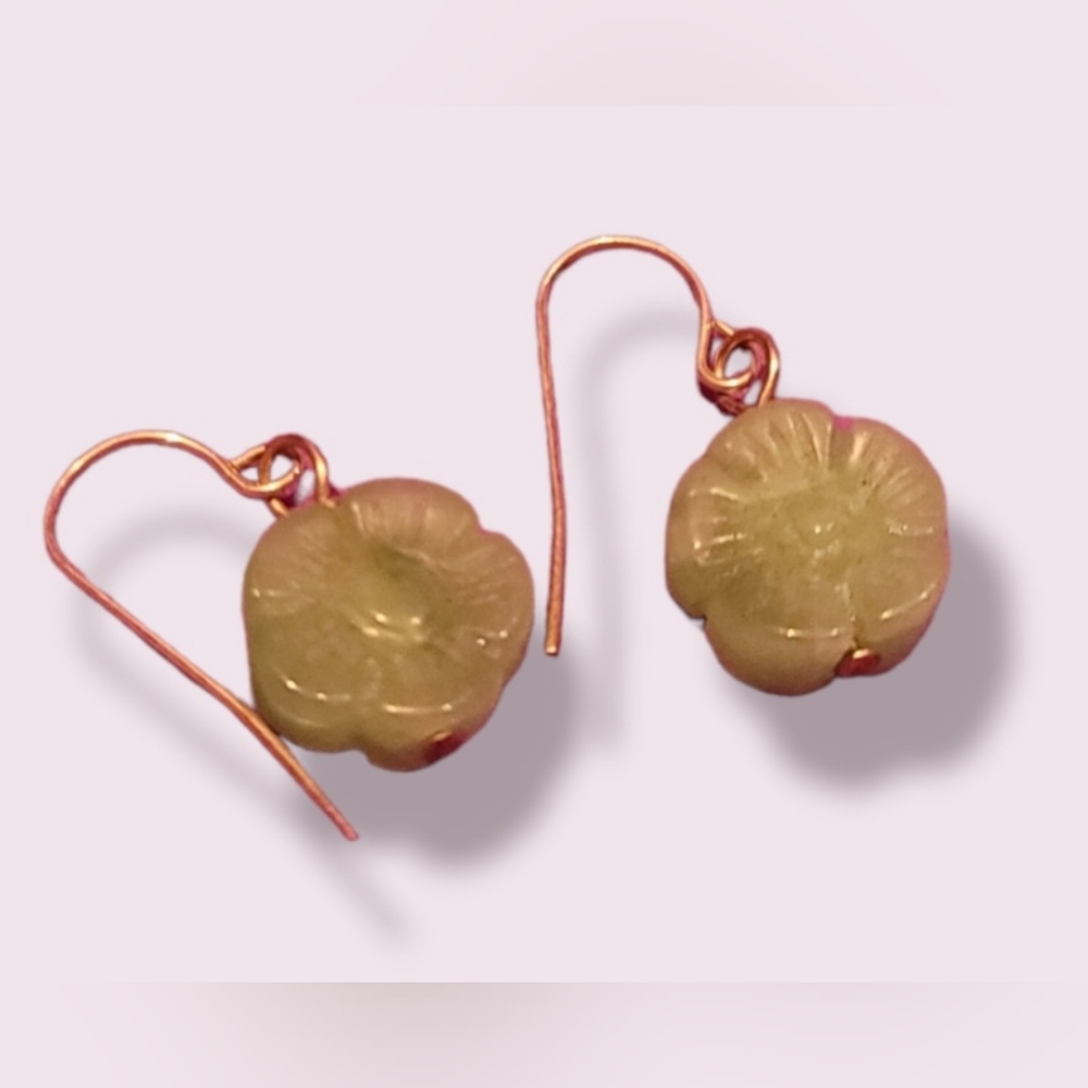 Jade color flower earrings